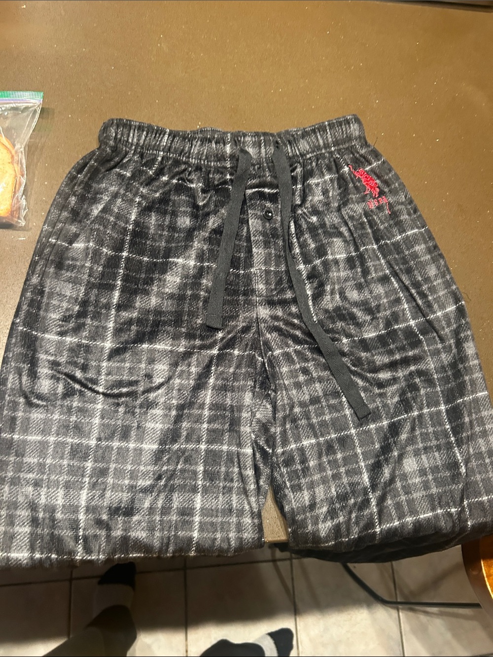U.S. Polo Assn. Black and Gray Plaid Lounge Shorts with Drawstring